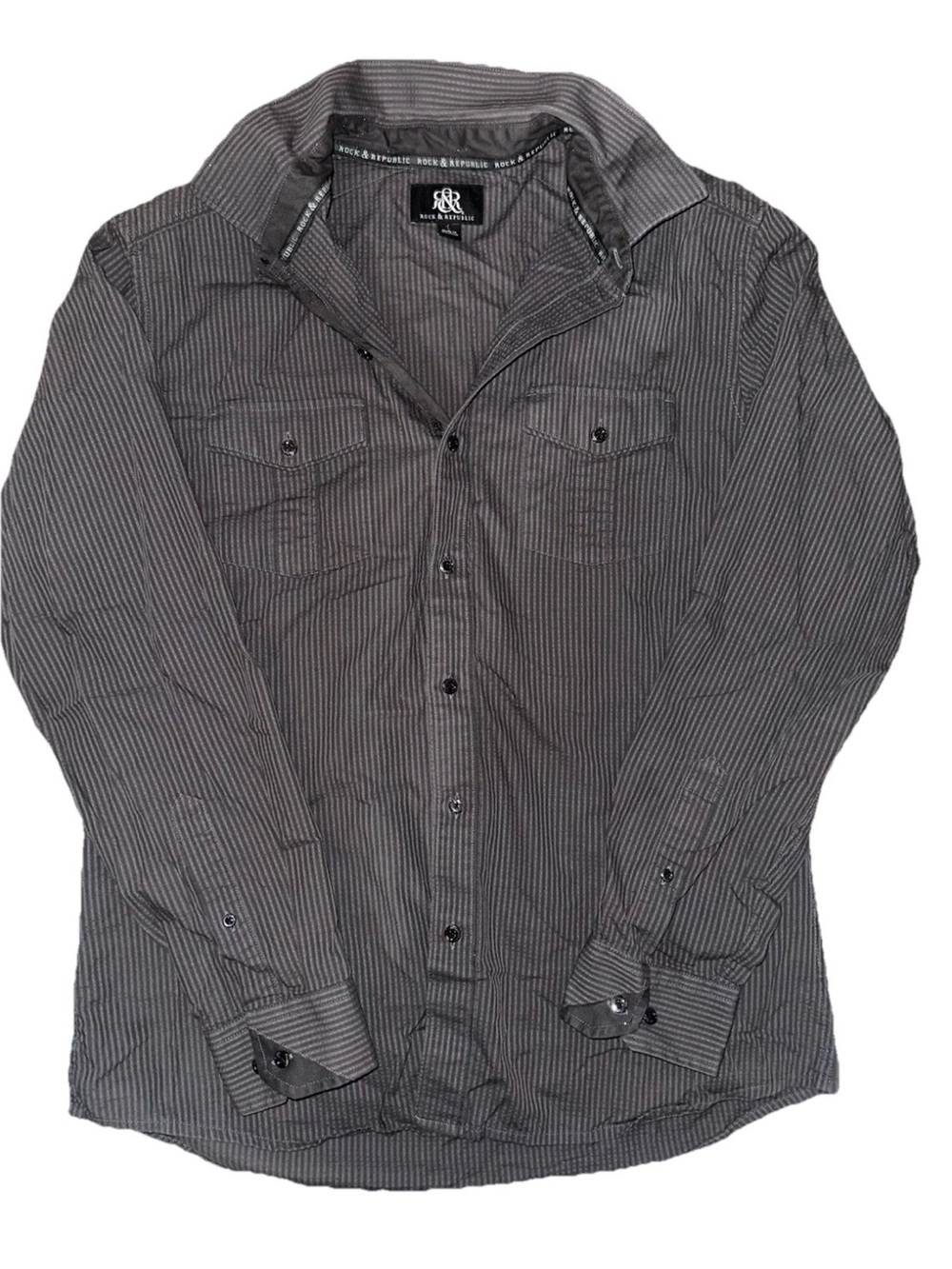 Rock & Republic Black and Gray Pinstripe Button-Down Shirt